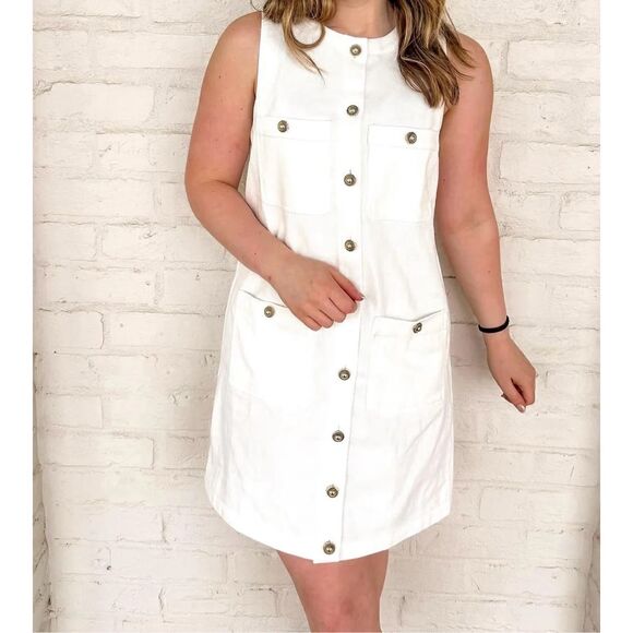 Entro Women’s White Button Front Denim Dress Size Large NEW - Picture 1 of 10